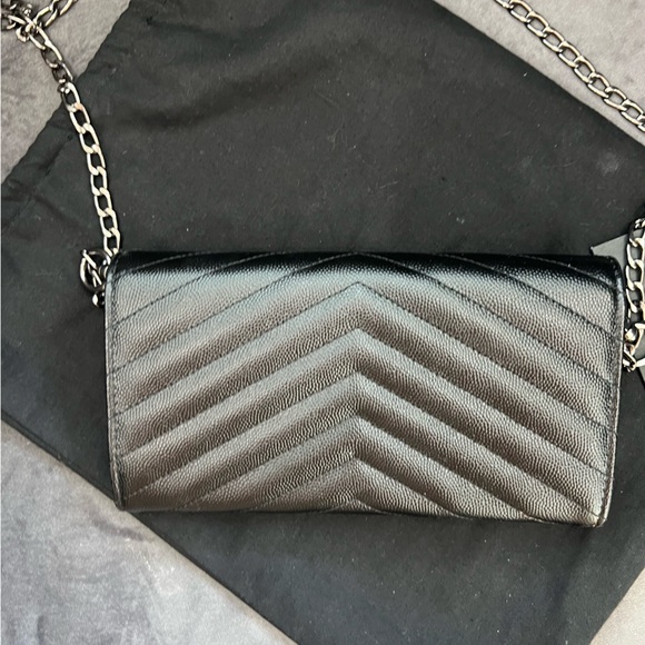 Authentic YSL Cassandre all black envelope flap wallet on chain - Picture 6 of 11